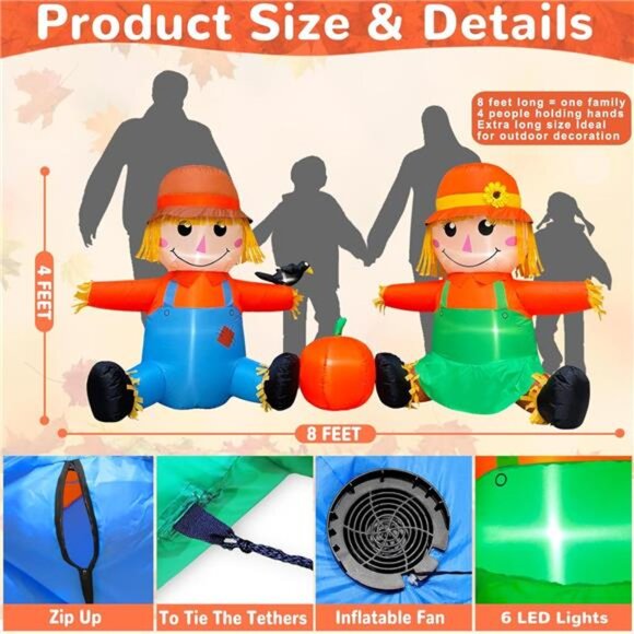 8FT Long Fall Thanksgiving Inflatables Outdoor Decorations,...